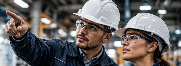 Dos ingenieros con casco en una planta industrial